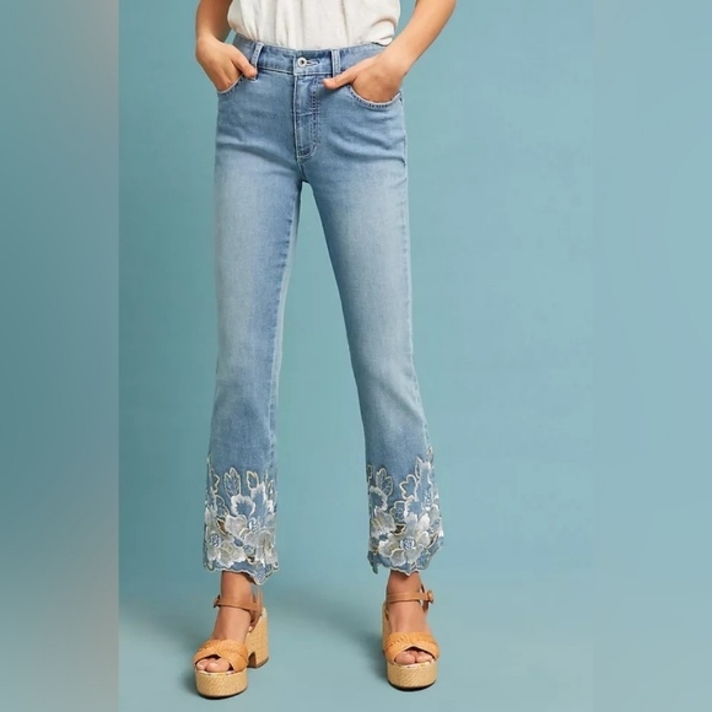 Pilcro and the Letterpress Light Blue Embroidered Wide-Leg Jeans